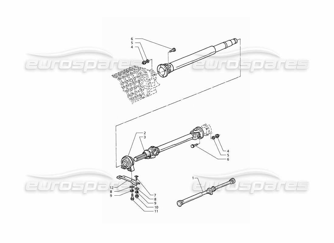 maserati qtp v6 (1996) diagramma delle parti dell'albero dell'elica e del supporto