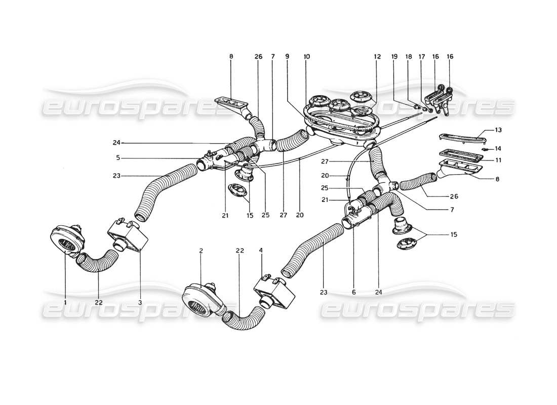 ferrari 365 gt4 berlinetta boxer schema delle parti del sistema di riscaldamento