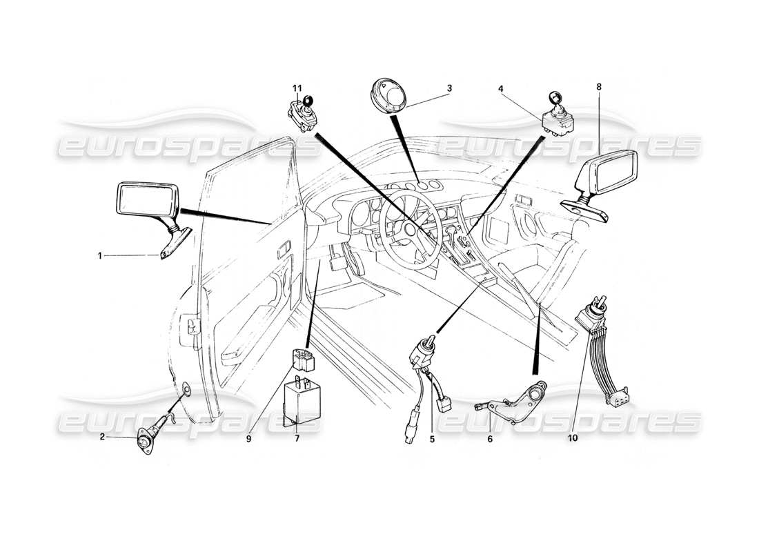 ferrari 400 gt (mechanical) schema delle parti degli specchietti esterni e degli accessori interni