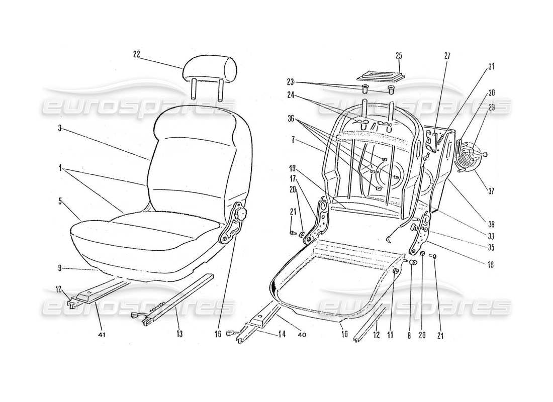 ferrari 365 gtc4 (coachwork) diagramma delle parti dei sedili anteriori