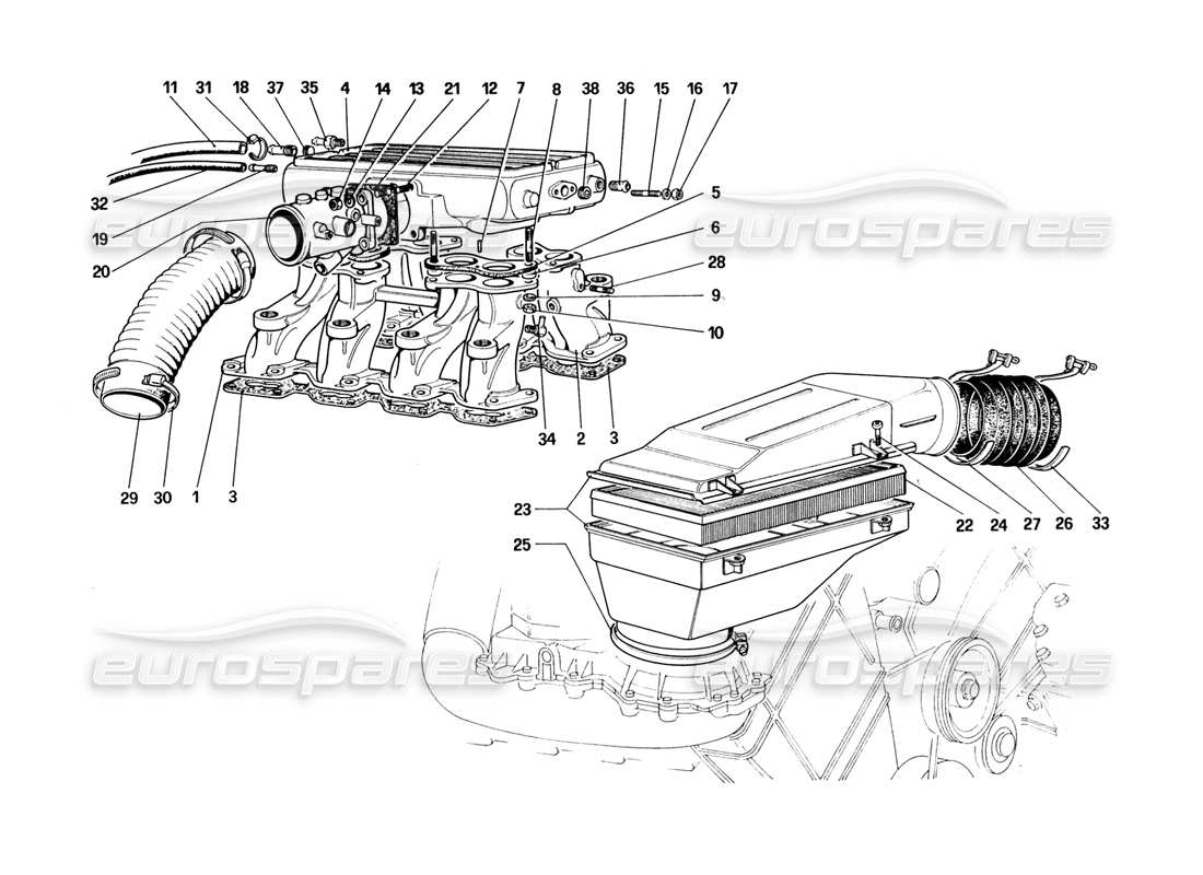 ferrari 328 (1988) aspirazione aria e collettori diagramma delle parti