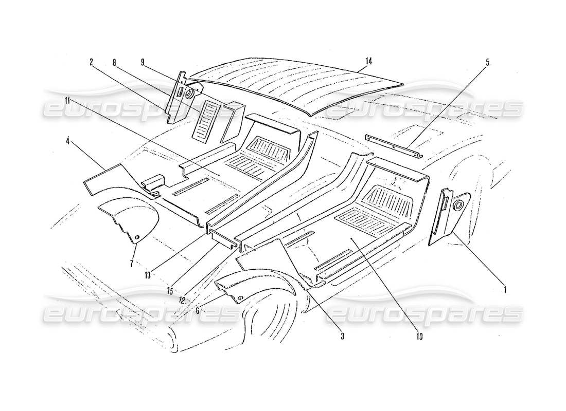 ferrari 365 gtc4 (coachwork) diagramma delle parti della moquette interna e delle finiture