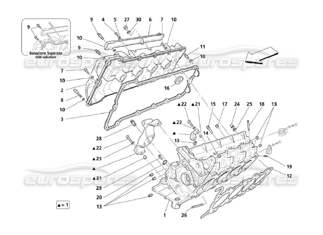 maserati qtp. (2006) 4.2 schema delle parti della testata destra