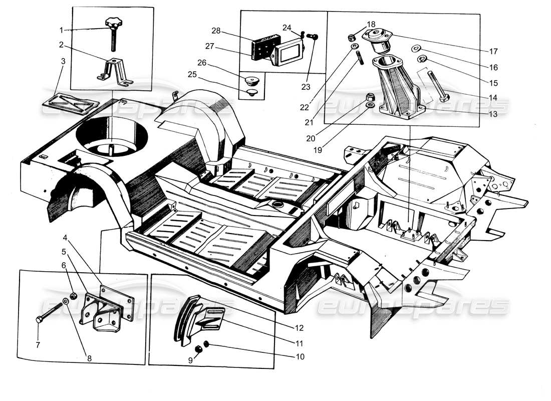 lamborghini espada supporti sul telaio (da 0 a 750) diagramma delle parti