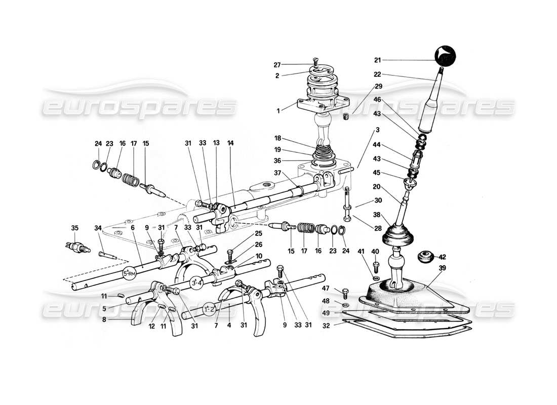 ferrari 400i (1983 mechanical) comandi interni ed esterni del cambio (400 gt) diagramma delle parti