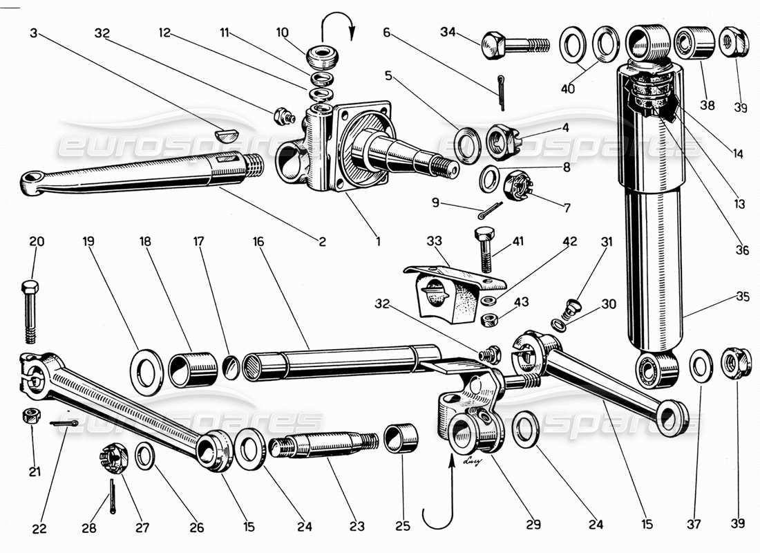 ferrari 330 gt 2+2 diagramma delle parti dei bracci superiori della sospensione della ruota anteriore