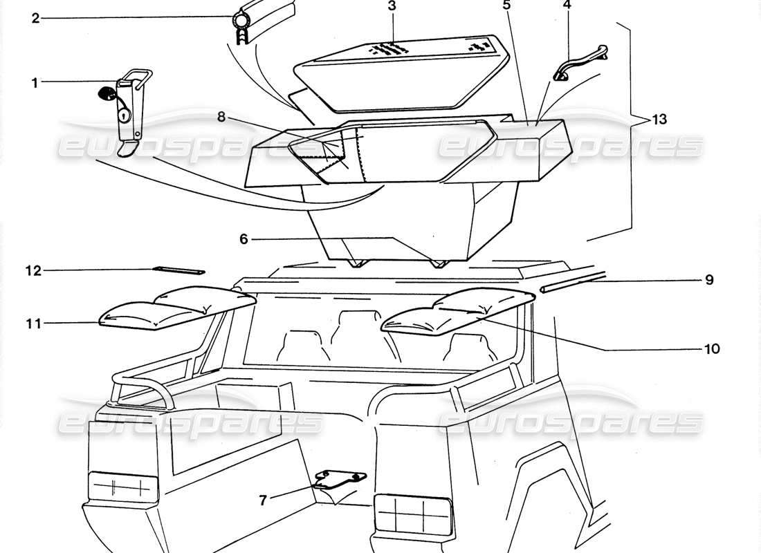 lamborghini lm002 (1988) diagramma delle parti del vano portabagagli posteriore