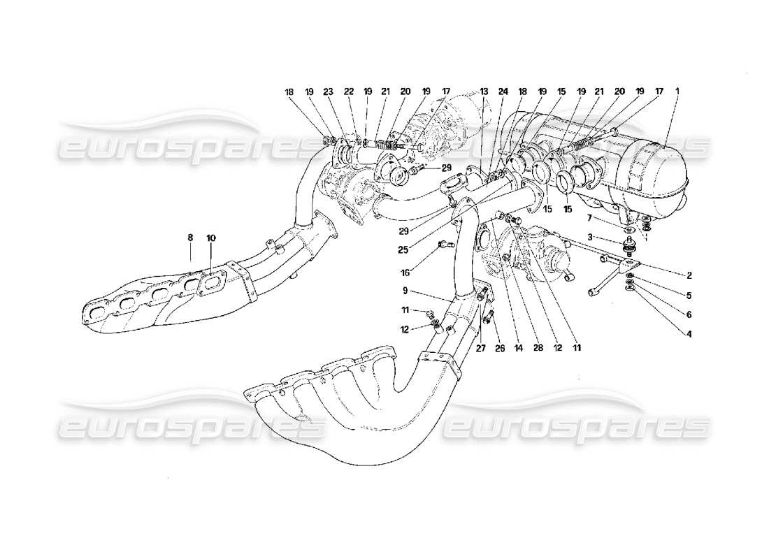 ferrari f40 impianto di scarico -non per auto con catalizzatore- diagramma delle parti