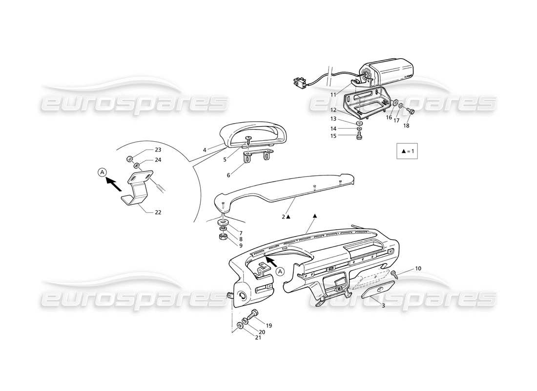 maserati qtp v6 evoluzione cruscotto: rivestimento in pelle diagramma delle parti