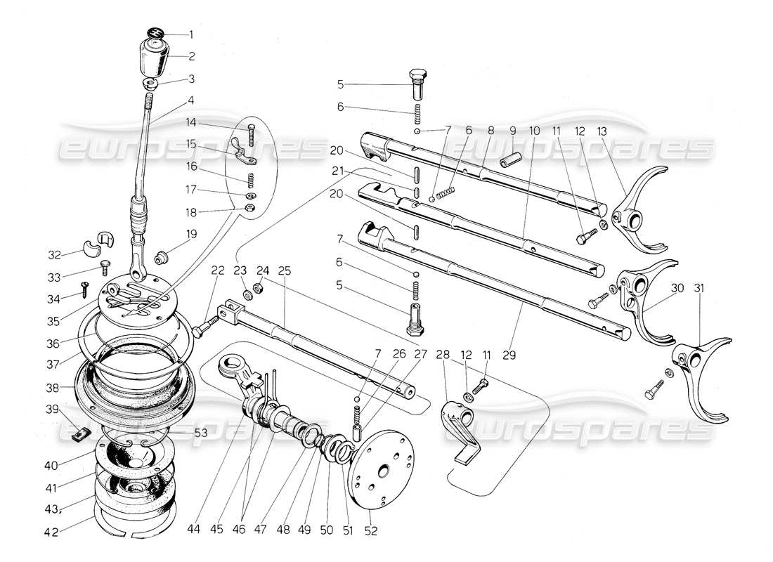 lamborghini countach 5000 s (1984) leva del cambio diagramma delle parti
