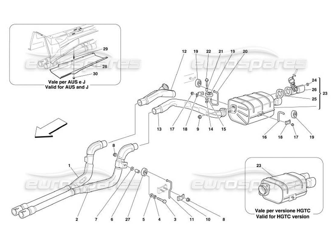 ferrari 575 superamerica sistema di scarico posteriore diagramma delle parti