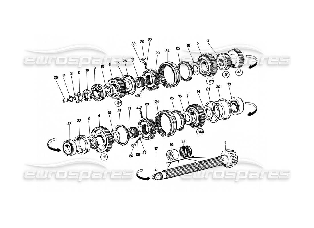 ferrari 512 bbi diagramma delle parti degli ingranaggi dell'albero di rinvio