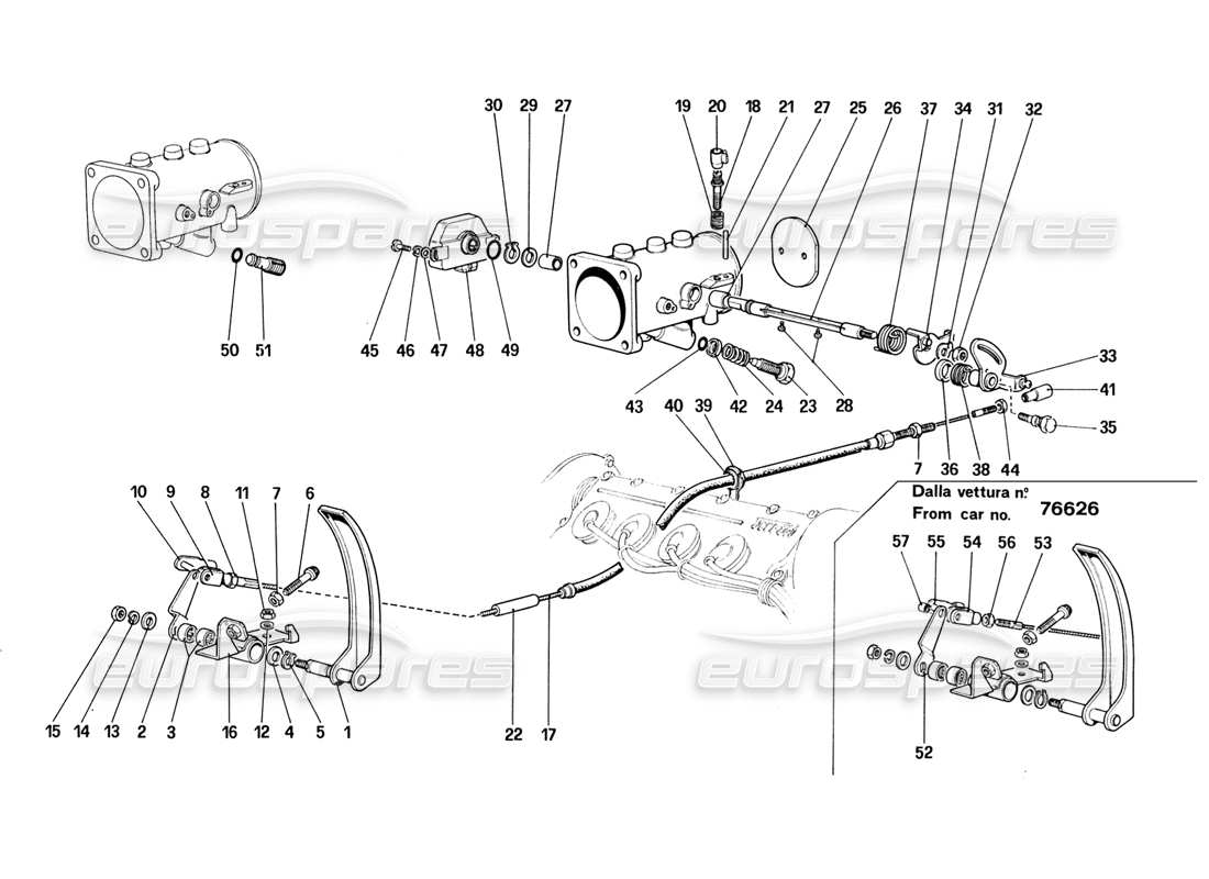 ferrari 328 (1988) diagramma delle parti dell'alloggiamento dell'acceleratore e del collegamento