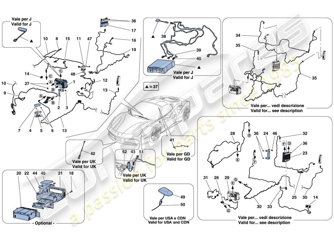 un diagramma delle parti dal catalogo delle parti ferrari 488 spider (usa)