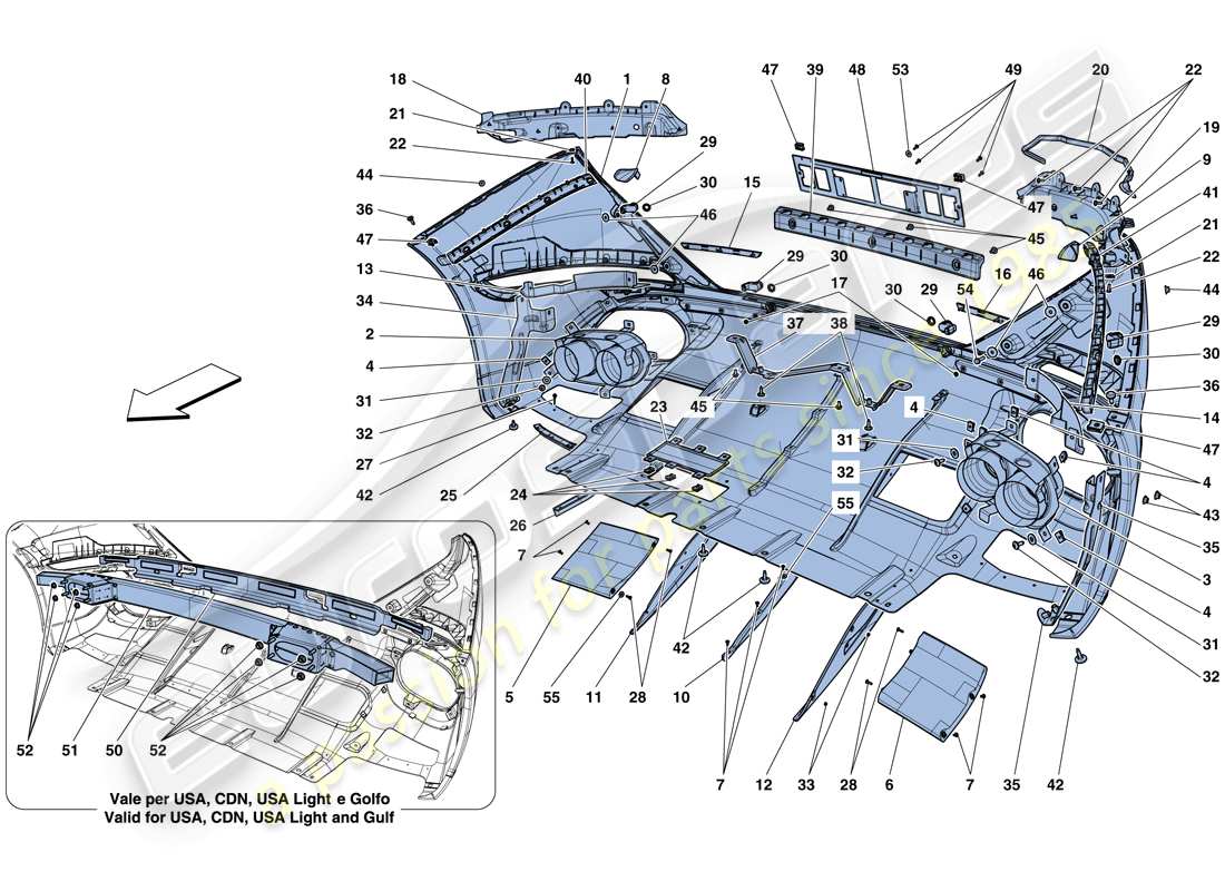 un diagramma delle parti dal catalogo delle parti Ferrari California T (USA).