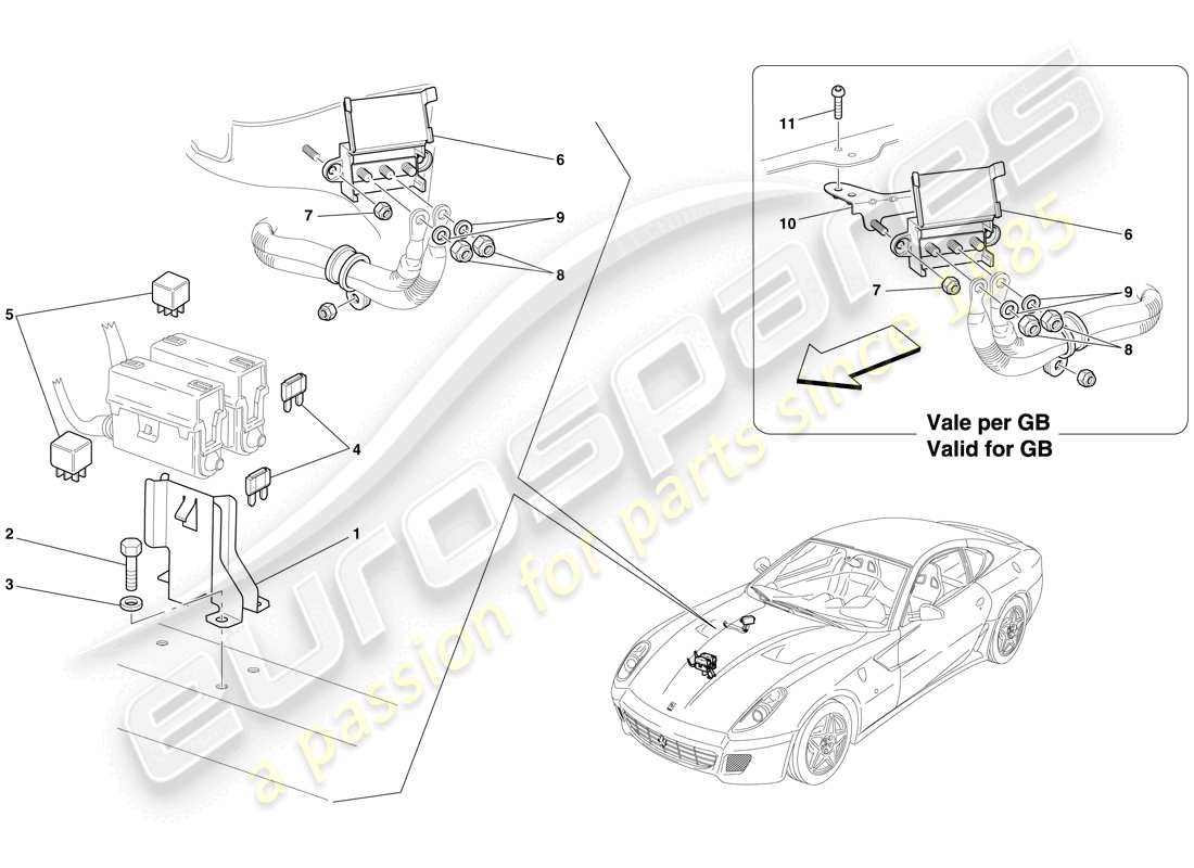 uno schema delle parti dal catalogo delle parti Ferrari 599 GTB Fiorano (USA).