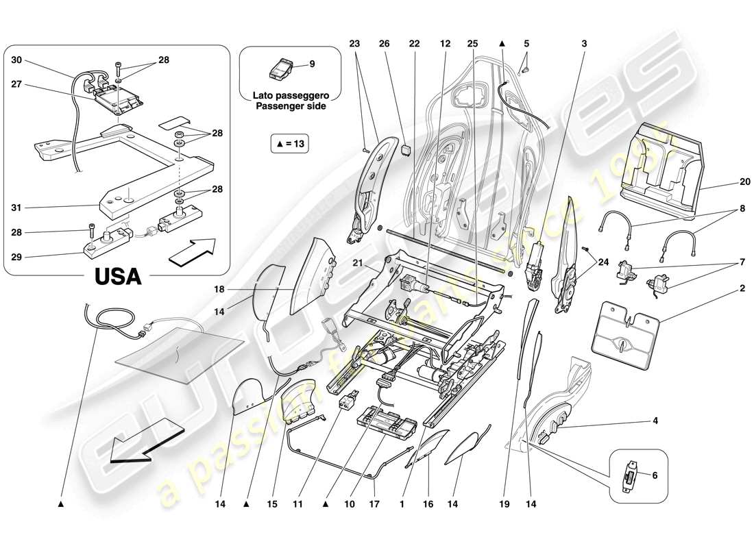 un diagramma delle parti dal catalogo delle parti Ferrari 599 GTO (USA).