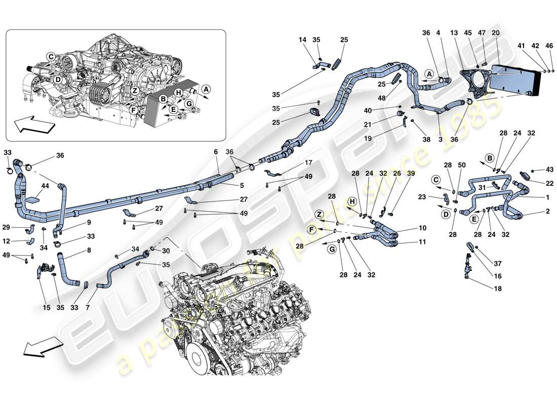 un diagramma delle parti dal catalogo delle parti Ferrari California T (RHD).