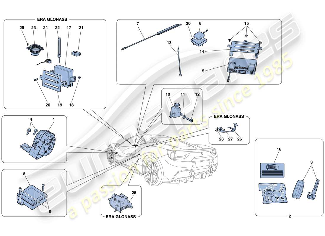 un diagramma delle parti dal catalogo delle parti Ferrari 488 GTB (RHD).
