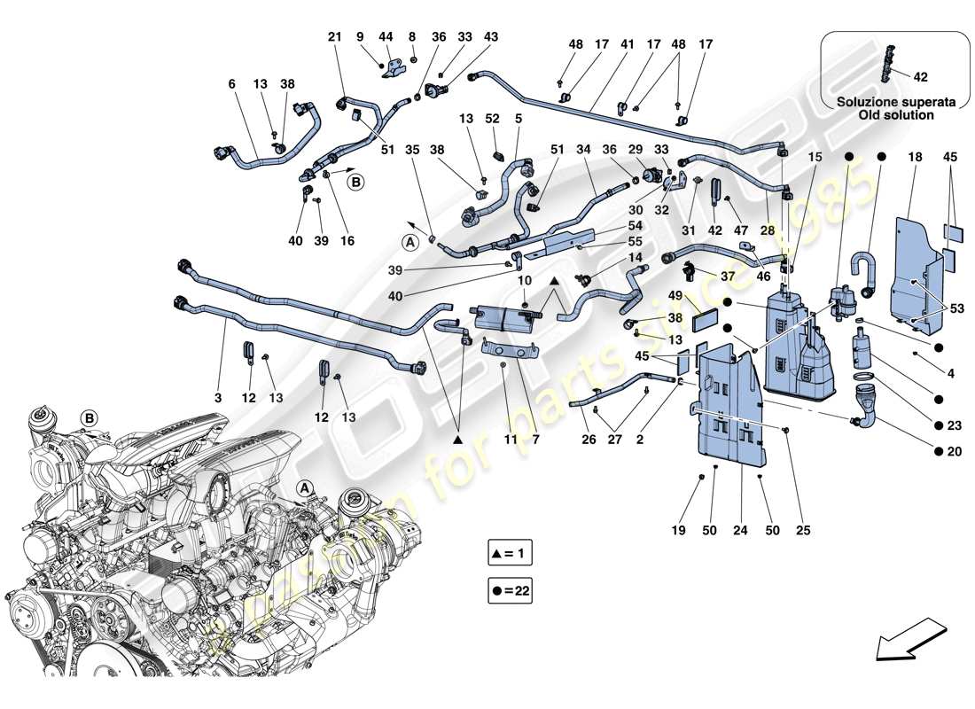 un diagramma delle parti dal catalogo delle parti Ferrari 488 GTB (USA).
