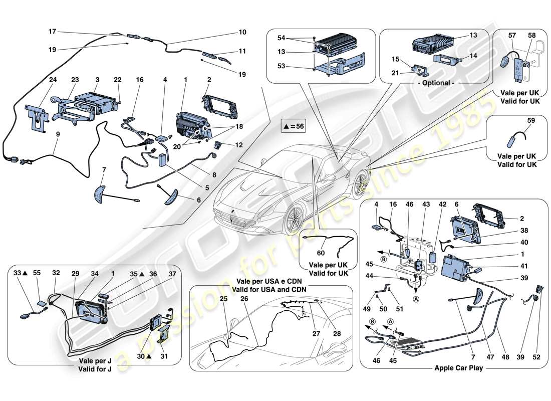 uno schema delle parti dal catalogo delle parti Ferrari California T (Europa).