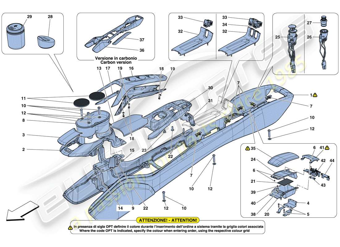 un diagramma delle parti dal catalogo delle parti Ferrari 488 Spider (Europa).