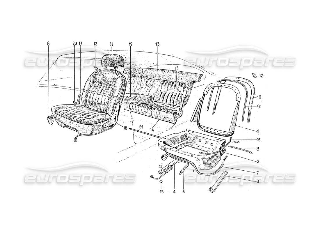 un diagramma delle parti dal catalogo delle parti ferrari 330 gt 2+2 (coachwork)