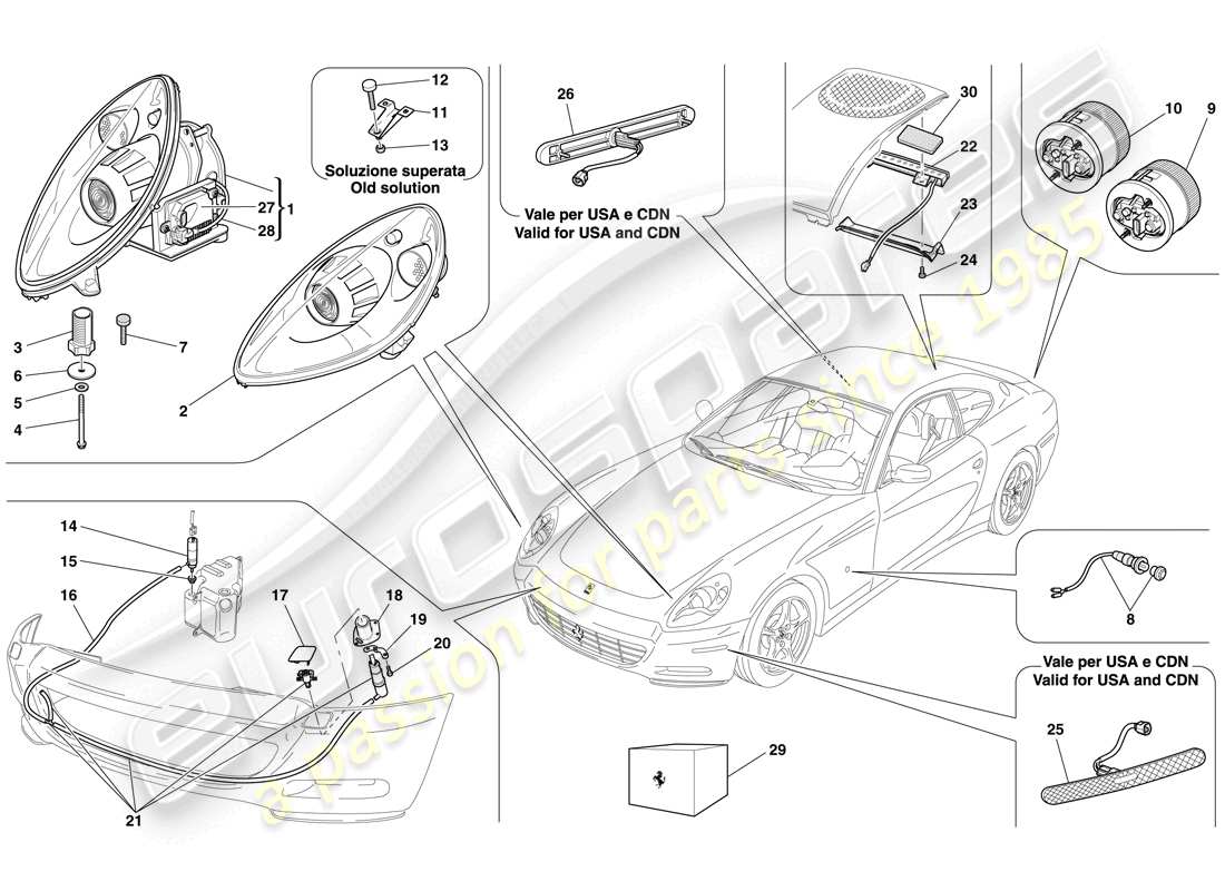 un diagramma delle parti dal catalogo delle parti ferrari 612 sessanta (rhd)