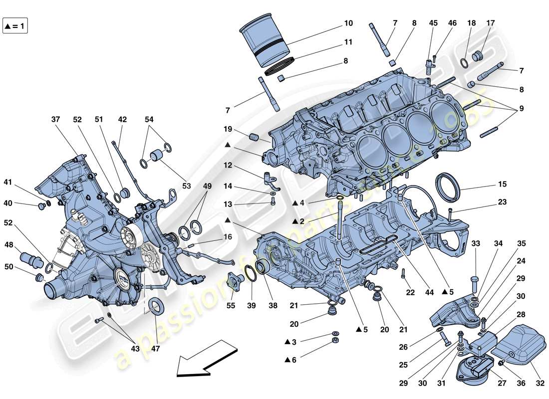 uno schema delle parti dal catalogo delle parti di Ferrari 458 Italia (RHD).