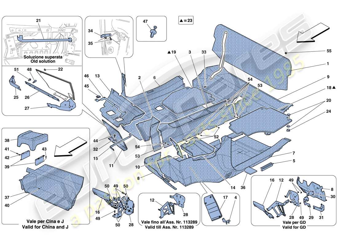 uno schema delle parti dal catalogo delle parti di Ferrari 458 Italia (RHD).