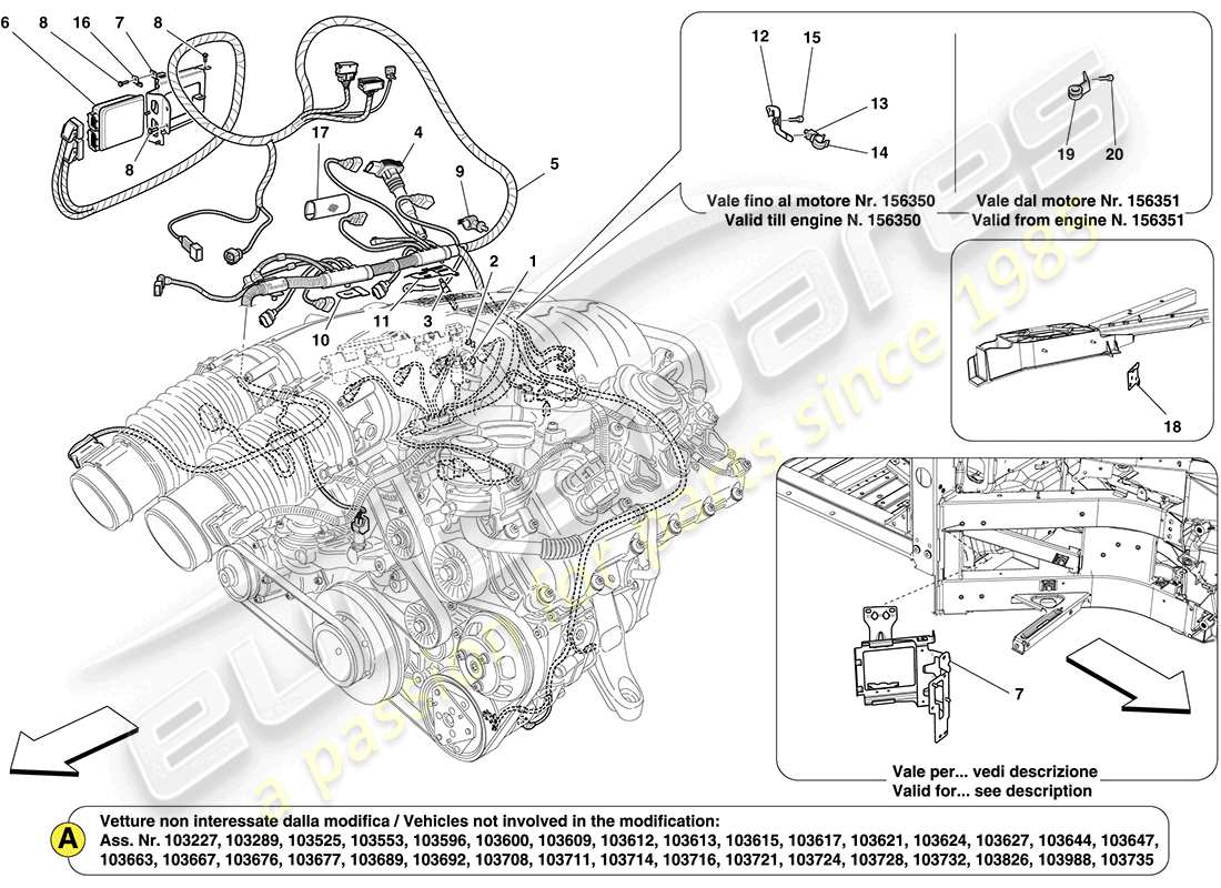 un diagramma delle parti dal catalogo delle parti Ferrari California (RHD).
