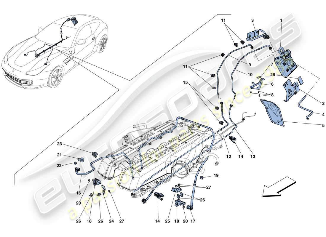 un diagramma delle parti dal catalogo delle parti di Ferrari GTC4 Lusso (USA).