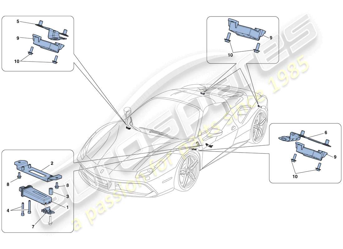 un diagramma delle parti dal catalogo delle parti di Ferrari 488 Spider (USA).