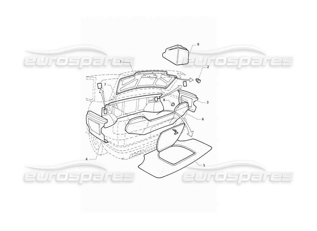 maserati qtp. 3.2 v8 (1999) boot: carpets (post modification) part diagram