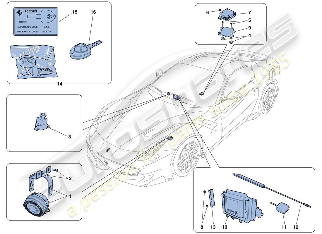 ferrari f12 tdf (rhd) sistema antifurto diagramma delle parti