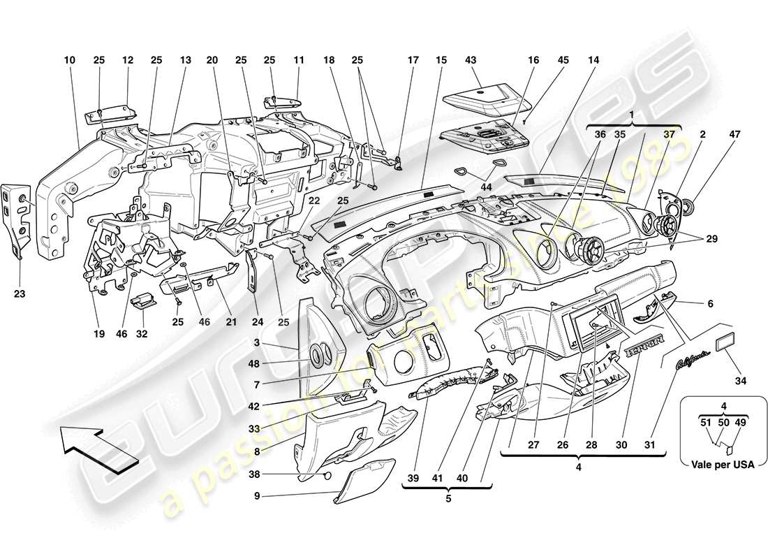 ferrari california (usa) diagramma delle parti del cruscotto