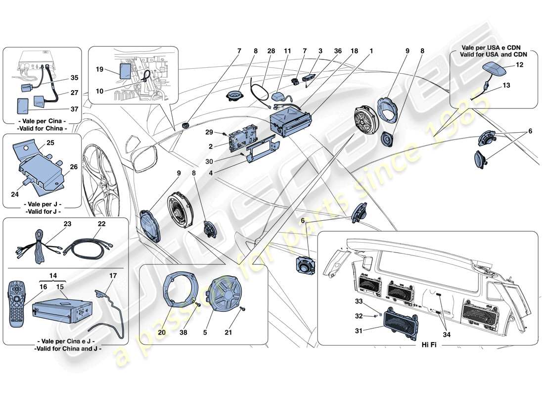 ferrari 458 italia (europe) impianto hi-fi diagramma delle parti