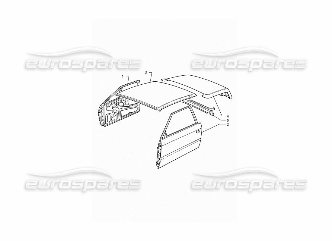 maserati ghibli 2.8 (abs) carrozzeria: pannello del tetto, porte e cofano del bagagliaio diagramma delle parti
