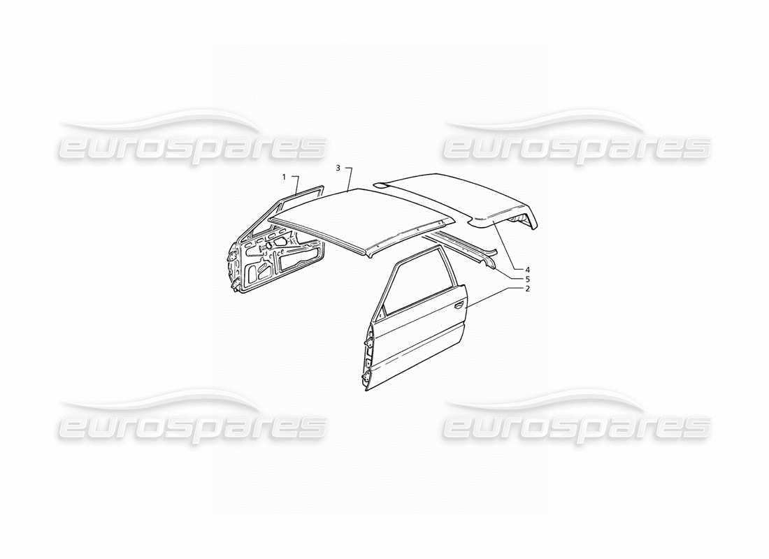maserati ghibli 2.8 (abs) scocca della carrozzeria: diagramma delle parti del pannello del tetto, delle porte e del cofano del bagagliaio