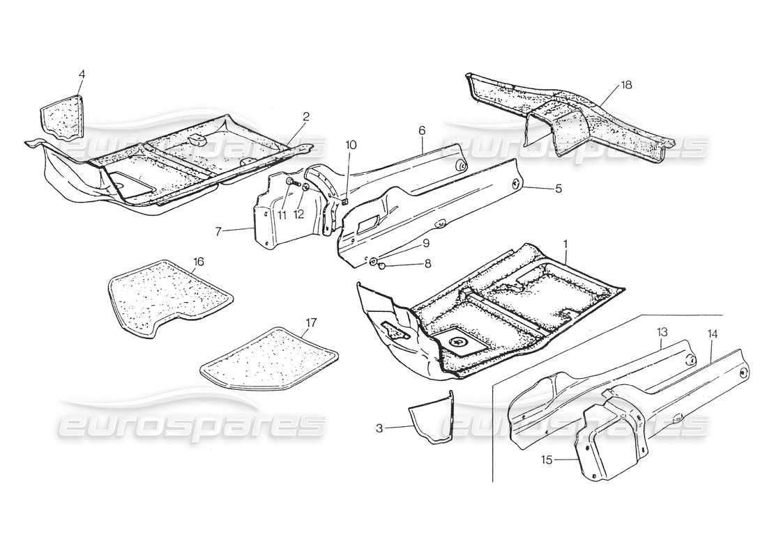 maserati 418 / 4.24v / 430 compartimento passeggeri. tappeti e feltri diagramma delle parti