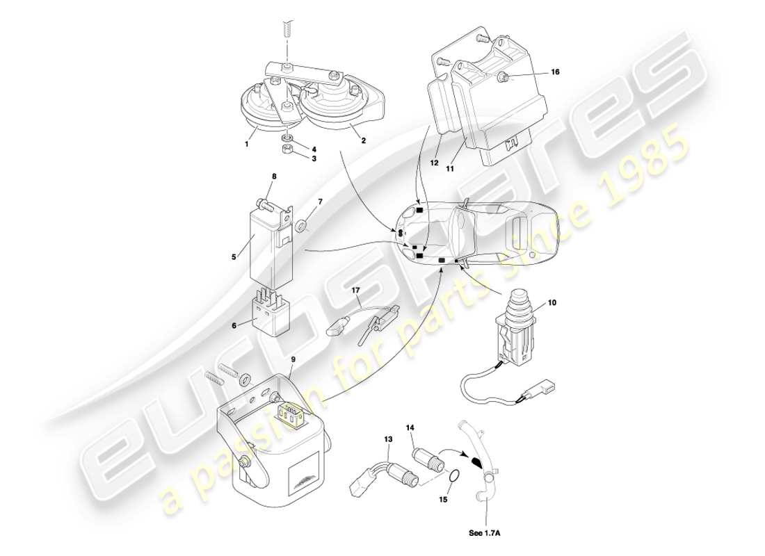 aston martin db7 vantage (2004) diagramma delle parti dei componenti del sottocofano