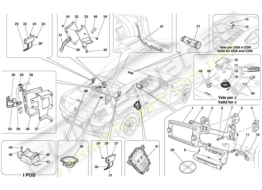 ferrari 612 scaglietti (rhd) impianto audio - versione potenziata diagramma delle parti