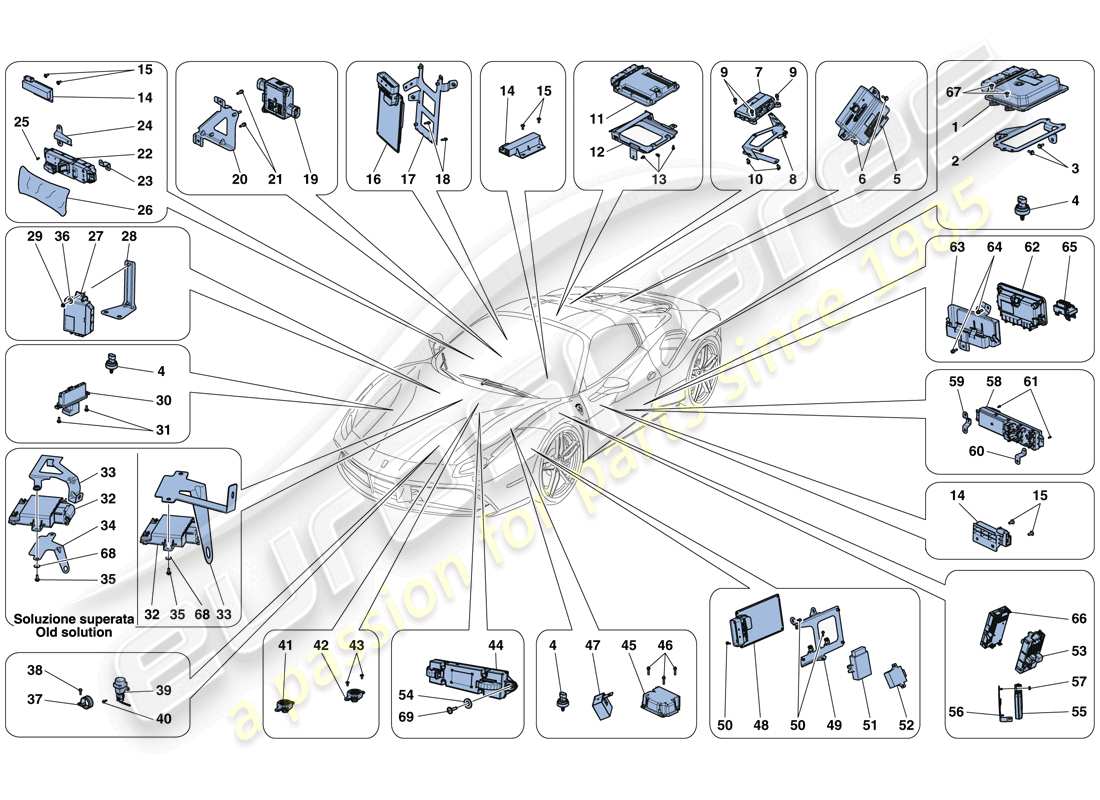 ferrari 488 spider (rhd) ecu del veicolo diagramma delle parti