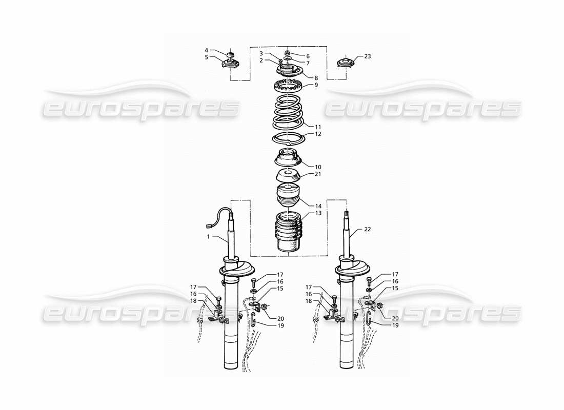 maserati qtp. 3.2 v8 (1999) schema delle parti dell'ammortizzatore anteriore (post modifica).