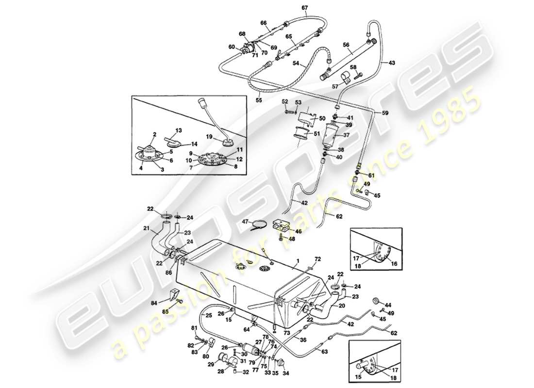 aston martin v8 volante (1999) sistema di alimentazione carburante diagramma delle parti