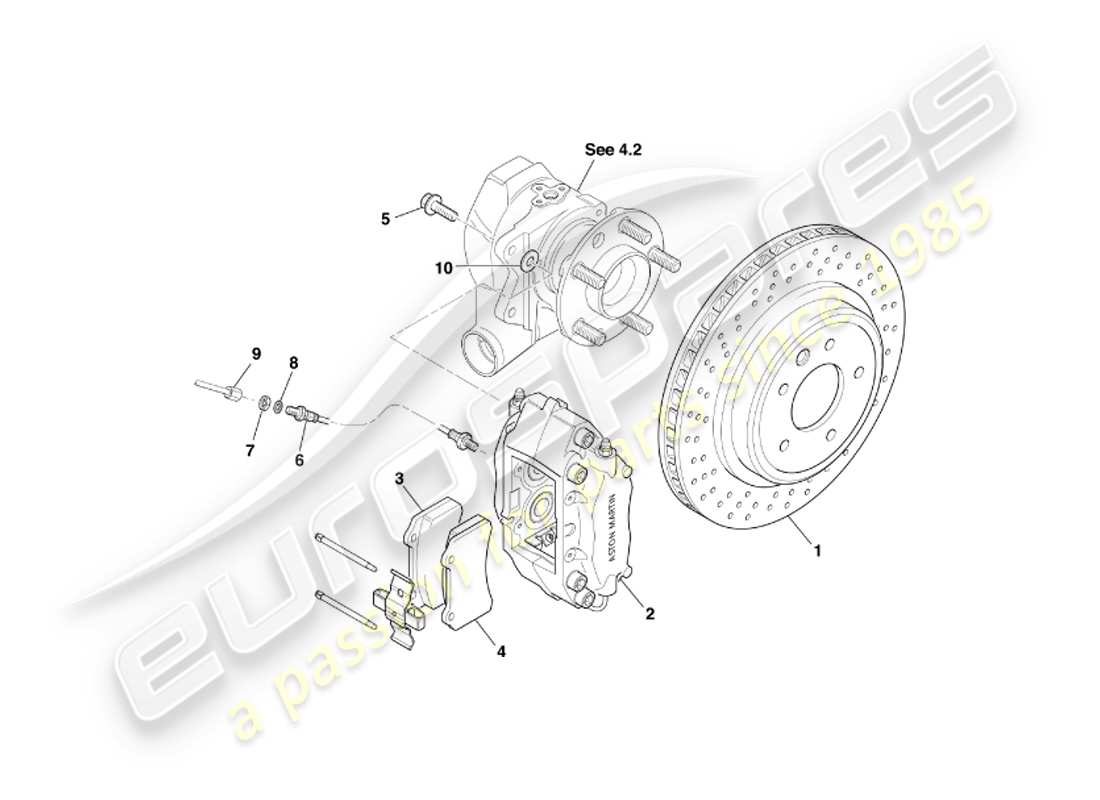 aston martin db7 vantage (1999) diagramma delle parti dei freni posteriori