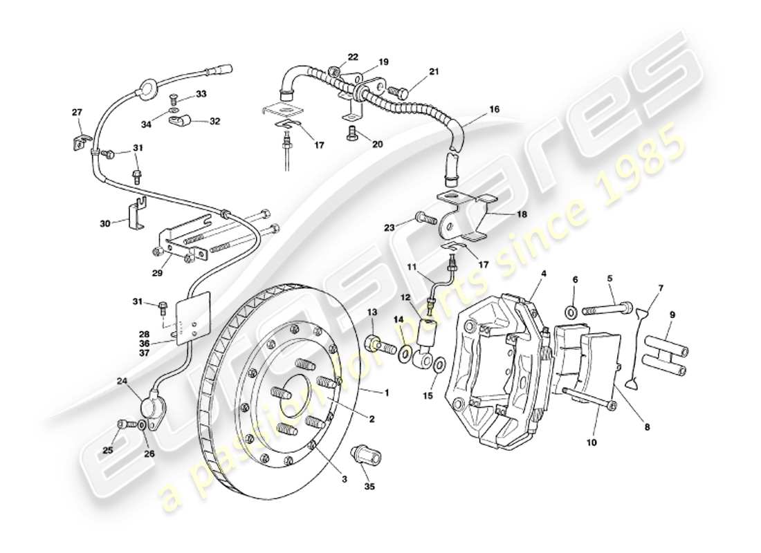 aston martin v8 volante (2000) freni anteriori diagramma delle parti