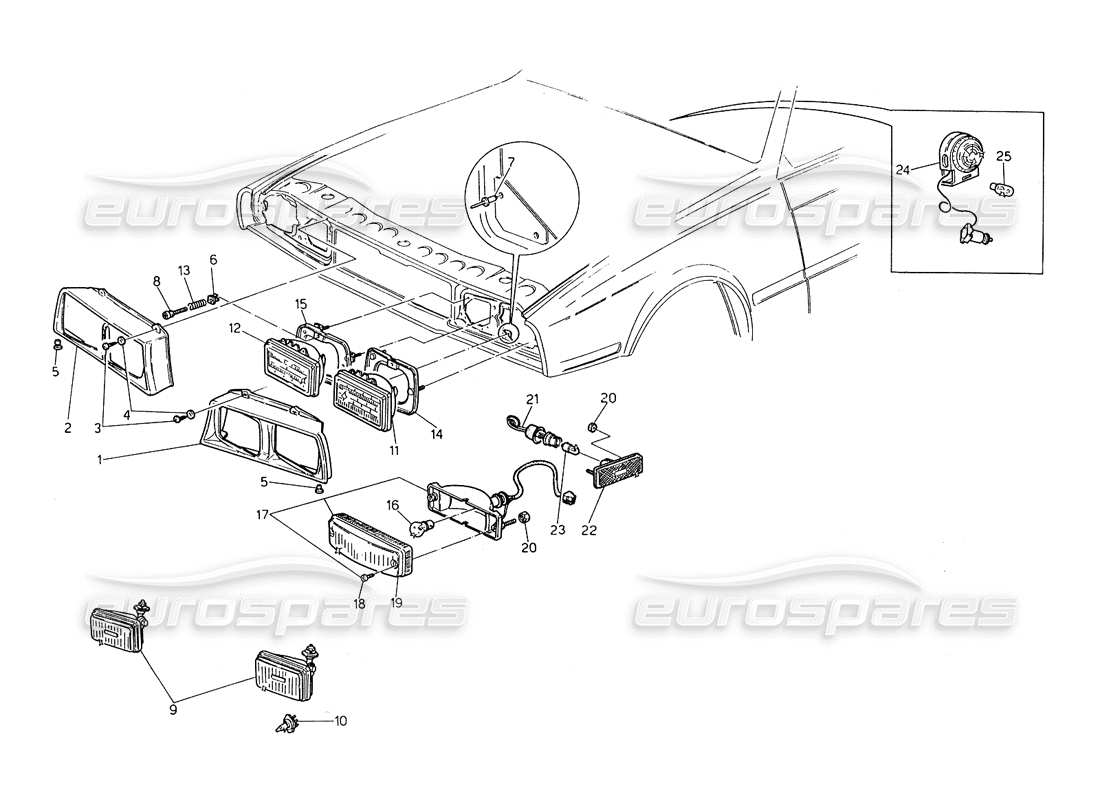 maserati biturbo spider luci anteriori (usa) diagramma delle parti