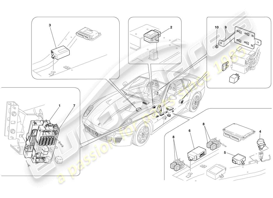 ferrari 599 gtb fiorano (europe) centraline abitacolo diagramma delle parti