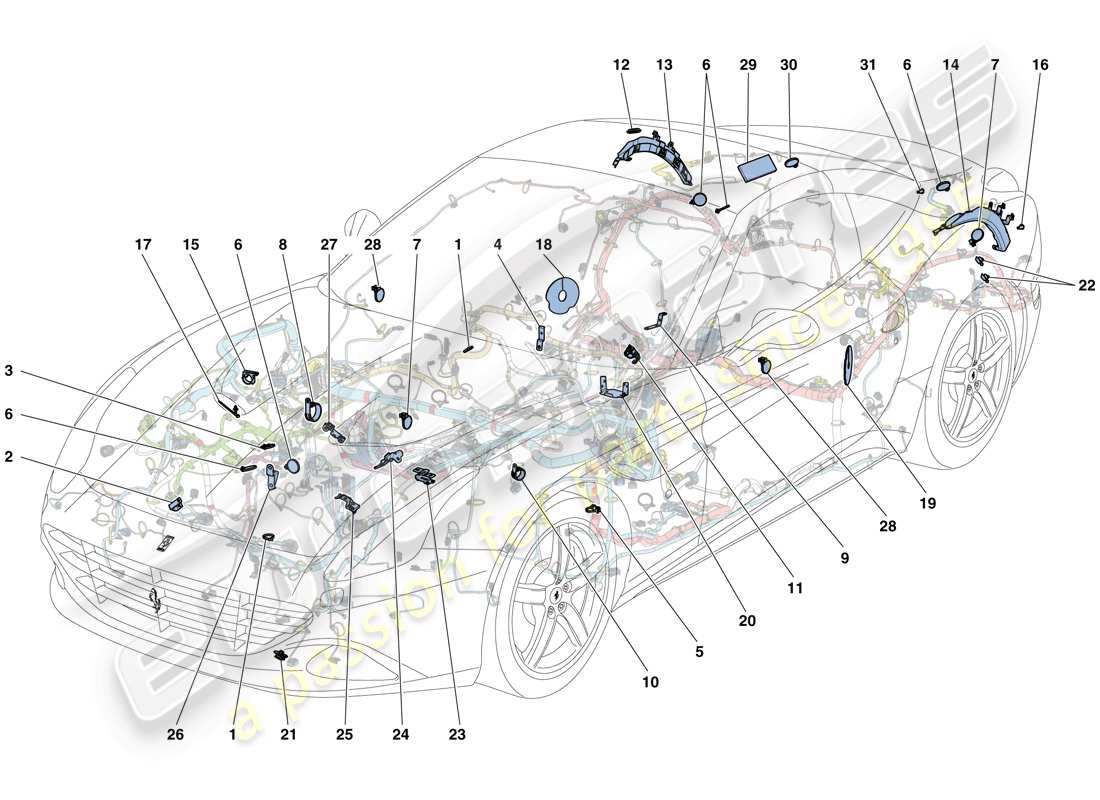 ferrari california t (europe) fissaggi vari per l'impianto elettrico schema parte